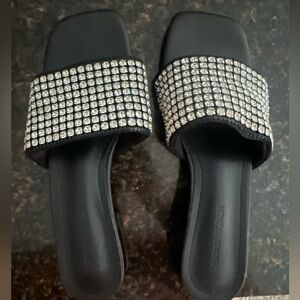New black rhinestone slides